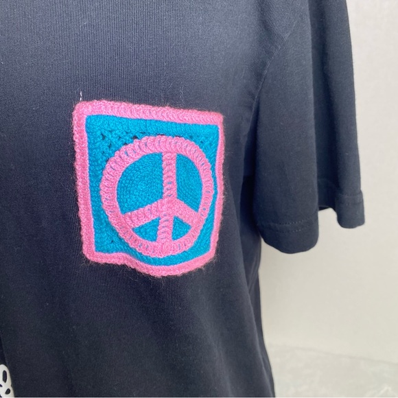 ZARA Men’s T-shirt with a Crochet Sleeve Peace Sign Patch on the Chest Size S - Picture 6 of 15
